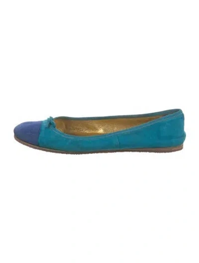 Pre-owned Prada Suede Colorblock Pattern Ballet Flats In Blue