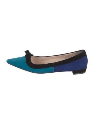 Pre-owned Prada Suede Colorblock Pattern Ballet Flats In Blue