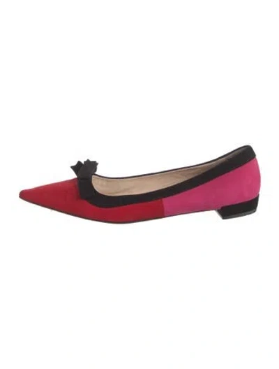 Pre-owned Prada Suede Colorblock Pattern Ballet Flats In Red
