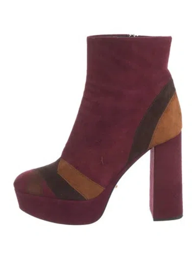 Pre-owned Prada Suede Colorblock Pattern Boots In Purple