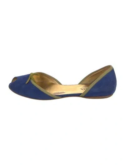 Pre-owned Prada Suede Colorblock Pattern D'orsay Flats In Blue