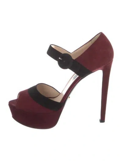 Pre-owned Prada Suede Colorblock Pattern D'orsay Pumps In Burgundy