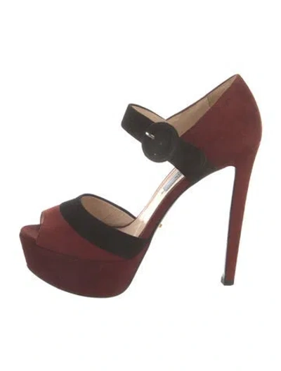 Pre-owned Prada Suede Colorblock Pattern D'orsay Pumps In Burgundy