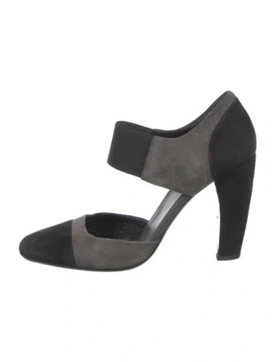 Pre-owned Prada Suede Colorblock Pattern D'orsay Pumps In Gray