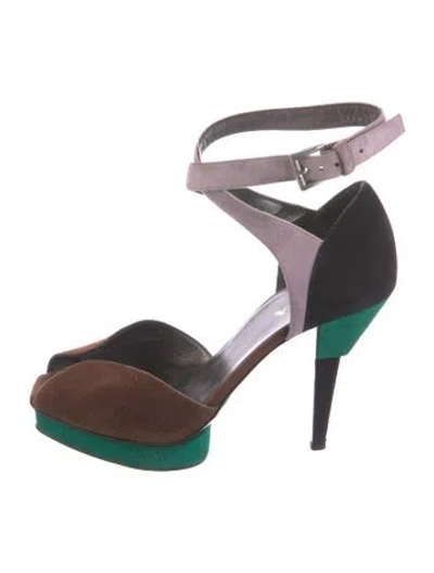 Pre-owned Prada Suede Colorblock Pattern D'orsay Pumps In Multi