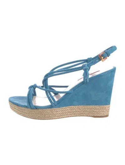 Pre-owned Prada Suede Colorblock Pattern Espadrilles In Blue