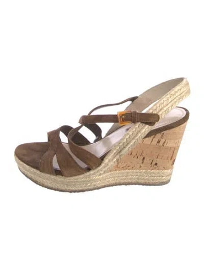 Pre-owned Prada Suede Colorblock Pattern Espadrilles In Brown