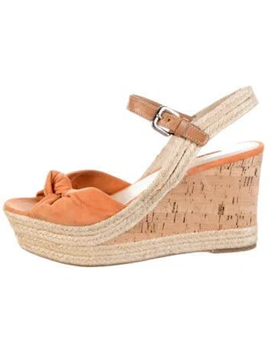 Pre-owned Prada Suede Colorblock Pattern Espadrilles In Orange