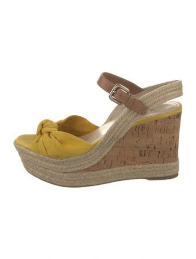 Pre-owned Prada Suede Colorblock Pattern Espadrilles In Yellow