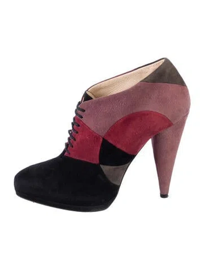 Pre-owned Prada Suede Colorblock Pattern Lace-up Boots In Purple