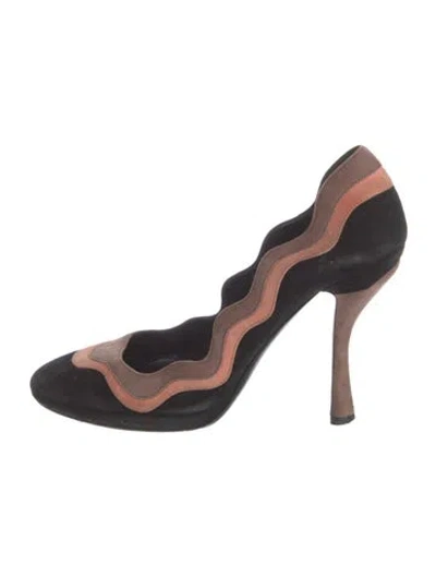 Pre-owned Prada Suede Colorblock Pattern Pumps In Black