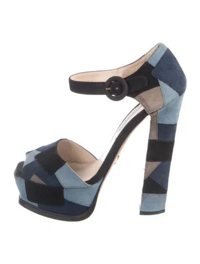 Pre-owned Prada Suede Colorblock Pattern Pumps In Black/blue