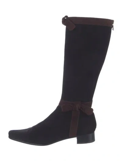 Pre-owned Prada Suede Colorblock Pattern Riding Boots In Black/brown