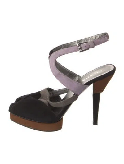 Pre-owned Prada Suede Colorblock Pattern Sandals In Multi