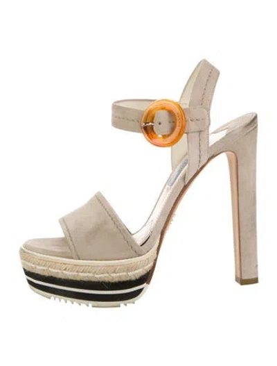 Pre-owned Prada Suede Colorblock Pattern Sandals In Neutral