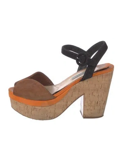 Pre-owned Prada Suede Colorblock Pattern Sandals In Orange