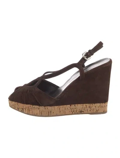 Pre-owned Prada Suede Colorblock Pattern Slingback Pumps In Brown