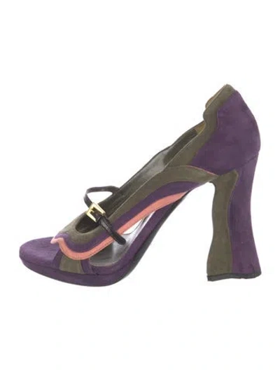 Pre-owned Prada Suede Colorblock Pattern Slingback Sandals In Green