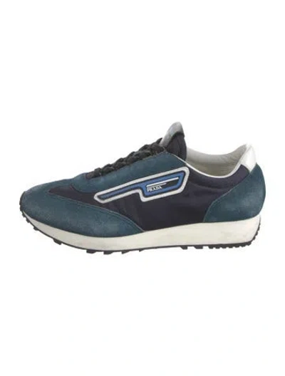 Pre-owned Prada Suede Colorblock Pattern Sneakers In Blue