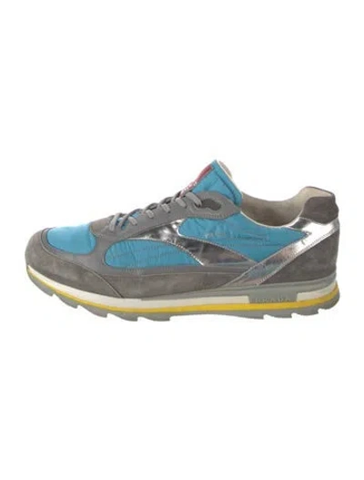 Pre-owned Prada Suede Colorblock Pattern Sneakers In Blue