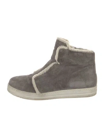 Pre-owned Prada Suede Colorblock Pattern Sneakers In Gray