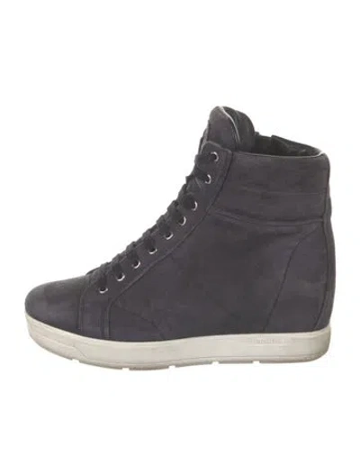 Pre-owned Prada Suede Colorblock Pattern Wedge Sneakers In Gray