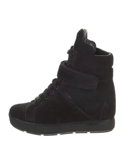 Pre-owned Prada Suede Combat Boots In Black
