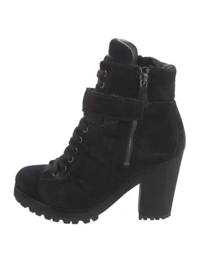 Pre-owned Prada Suede Combat Boots In Black