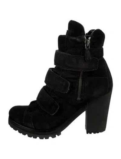 Pre-owned Prada Suede Combat Boots In Black