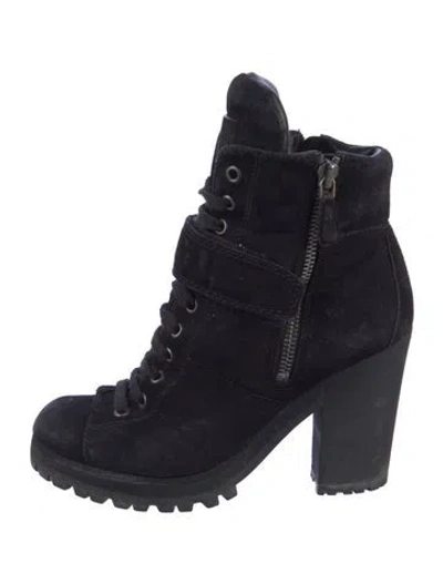 Pre-owned Prada Suede Combat Boots In Multi