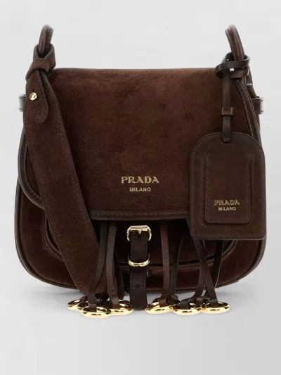 Prada Suede Corsaire Crossbody Bag Fringe Detail In Brown