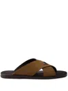 Prada Suede Crisscross Slides In Brown