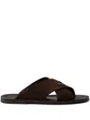 Prada Suede Crisscross Slides In Brown