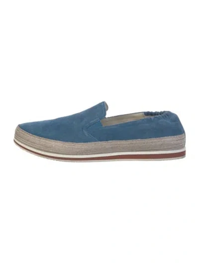 Pre-owned Prada Suede Crochet Trim Loafers In Blue