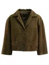 Prada Cropped Suede Jacket Notched Lapel Pockets In Green