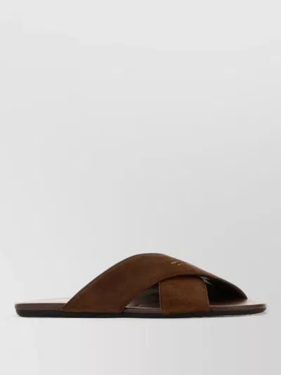 Prada Suede Cross Strap Flat Sole Slippers
