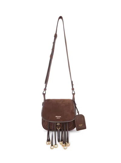Prada Suede Crossbody Bag With Fringe In Brown