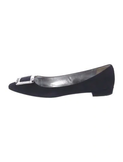 Pre-owned Prada Suede Crystal Embellishments Ballet Flats In Black