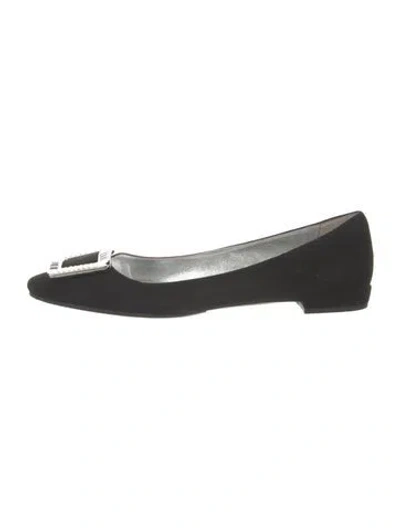 Pre-owned Prada Suede Crystal Embellishments Ballet Flats In Black