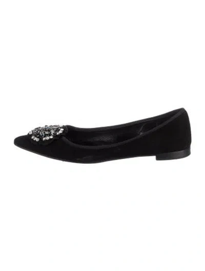 Pre-owned Prada Suede Crystal Embellishments Ballet Flats In Black