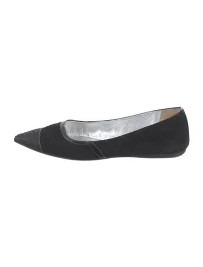 Pre-owned Prada Suede Crystal Embellishments Ballet Flats In Black