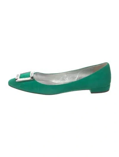 Pre-owned Prada Suede Crystal Embellishments Ballet Flats In Green