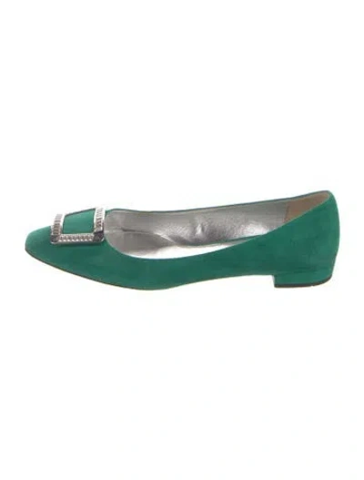 Pre-owned Prada Suede Crystal Embellishments Ballet Flats In Green