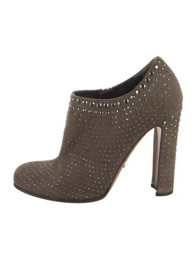 Pre-owned Prada Suede Crystal Embellishments Boots In Brown