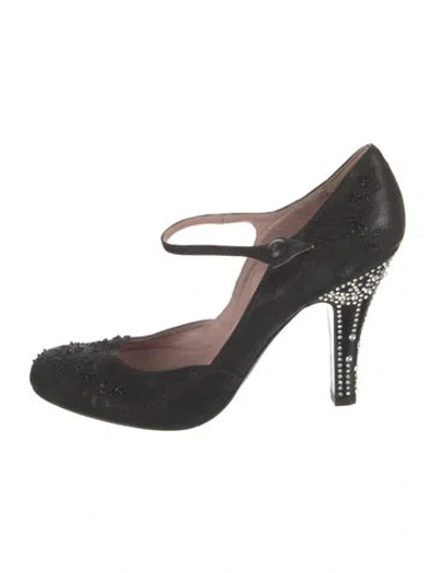 Pre-owned Prada Suede Crystal Embellishments D'orsay Pumps In Black