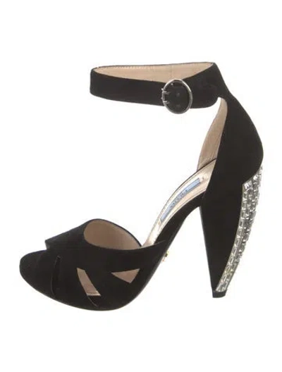 Pre-owned Prada Suede Crystal Embellishments D'orsay Pumps In Black