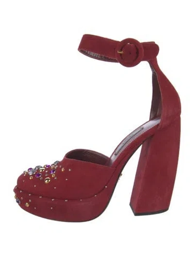 Pre-owned Prada Suede Crystal Embellishments D'orsay Pumps In Red