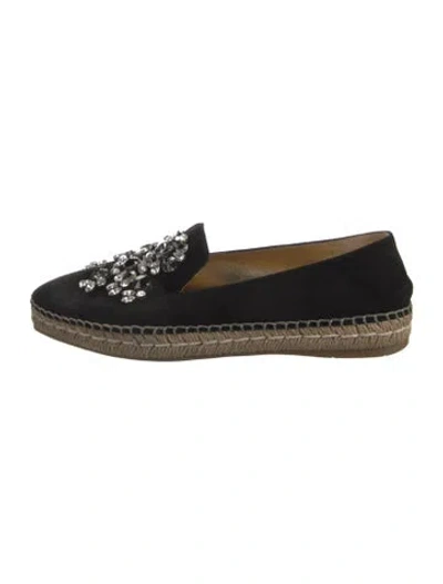 Pre-owned Prada Suede Crystal Embellishments Espadrilles In Black