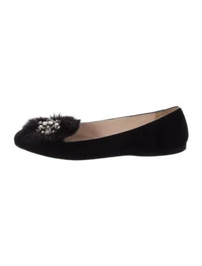 Pre-owned Prada Suede Crystal Embellishments Flats In Black
