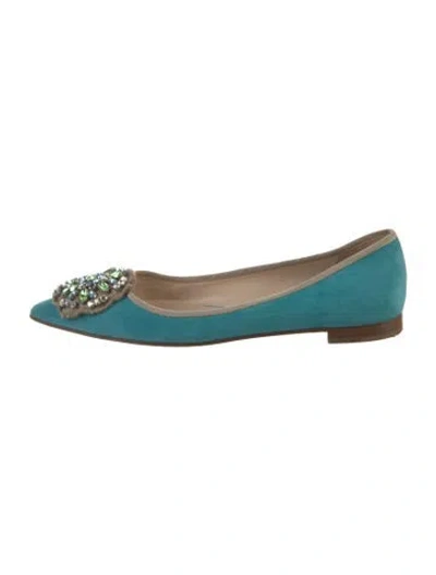 Pre-owned Prada Suede Crystal Embellishments Flats In Blue